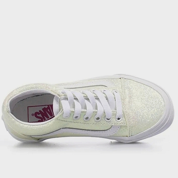Like New! Girls Sz 13.5 Vans Irridecent White Sparkle Sneakers - Picture 4 of 13